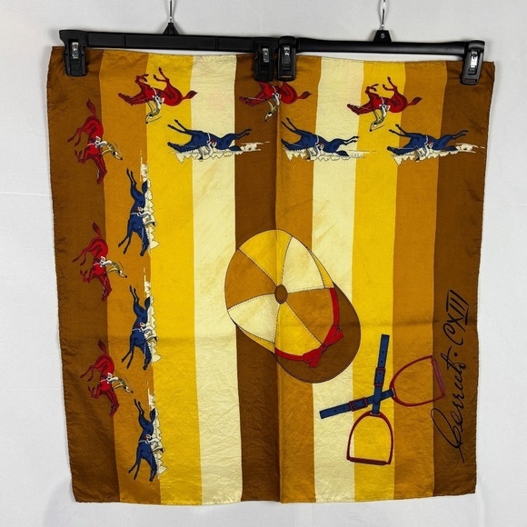 VTG Leo Cerruti CXIII Scarf Equestrian Polo Horse Scarf 100% Silk 26" X 26" FLAW - Picture 1 of 9